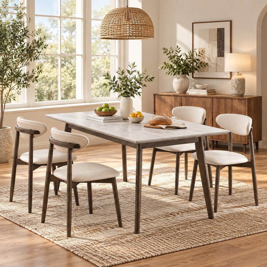 Airfind Set of 2 Wooden Modern Upholstered Dining Chairs with Curved Backrest, Chair 330 lbs Capacity, Rubber Wood Frame, Beige