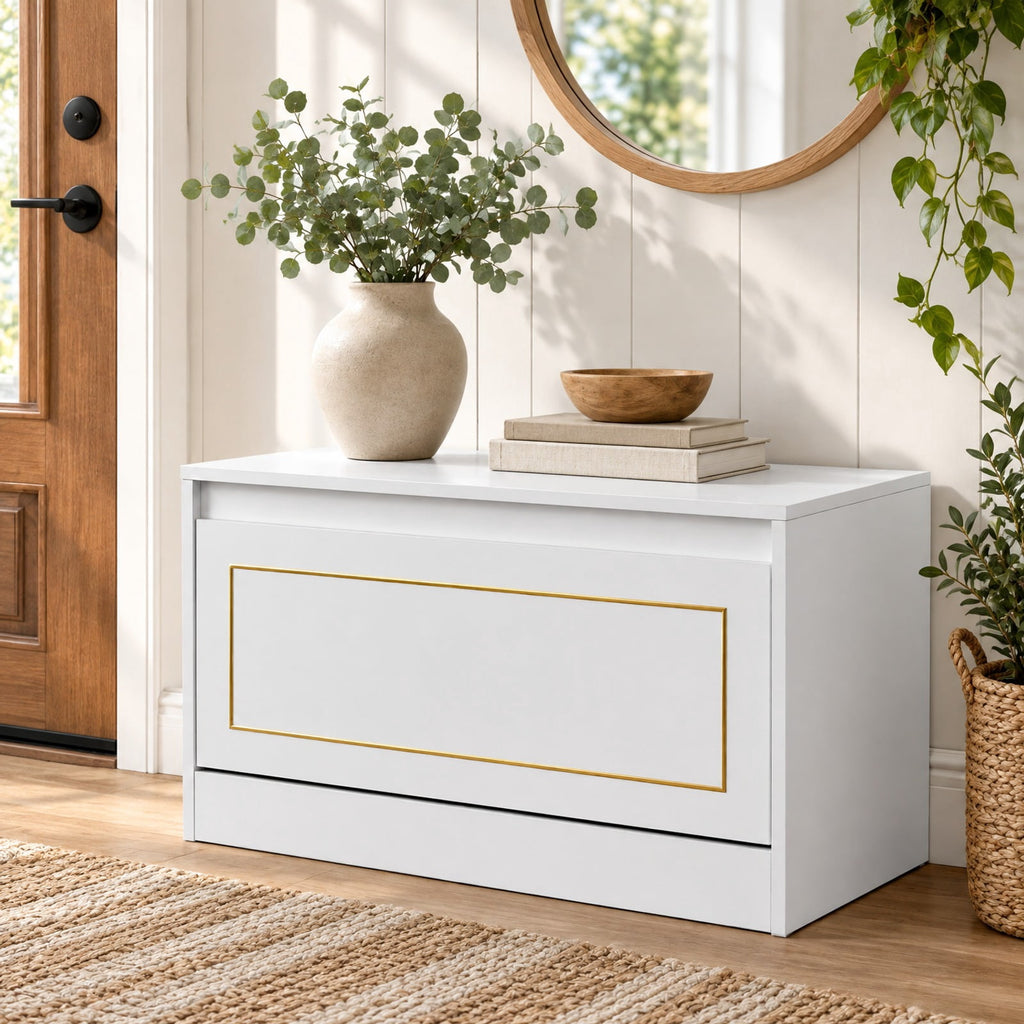 Airfind Narrow Shoe Cabinet with 1 Flip Drawer and Adjustable Shelf for Hallway, 132 lbs Capacity, PB Engineered Wood Frame, White