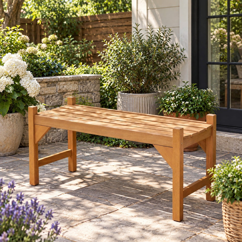 Airfind 40 Inch Outdoor Bench with Slatted Contoured Seat for Deck Entryway-1 Piece, 530 lbs Capacity, Solid Hardwood Frame, Natural