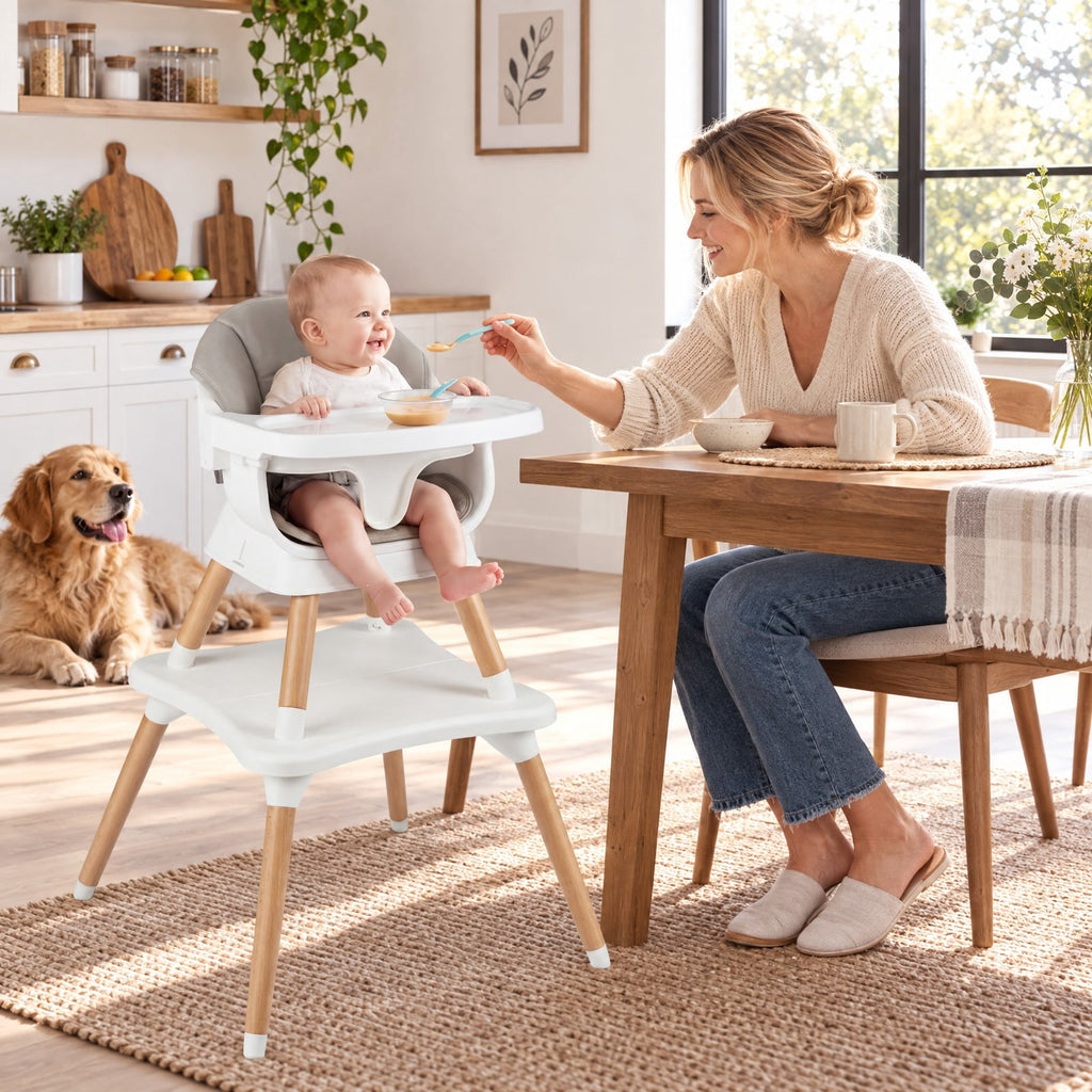 Airfind 9-in-1 Convertible High Chair with Solid Wood Legs for Babies and Toddlers, 33 lbs Capacity, PP Frame, for 6 months to 3 years old, White