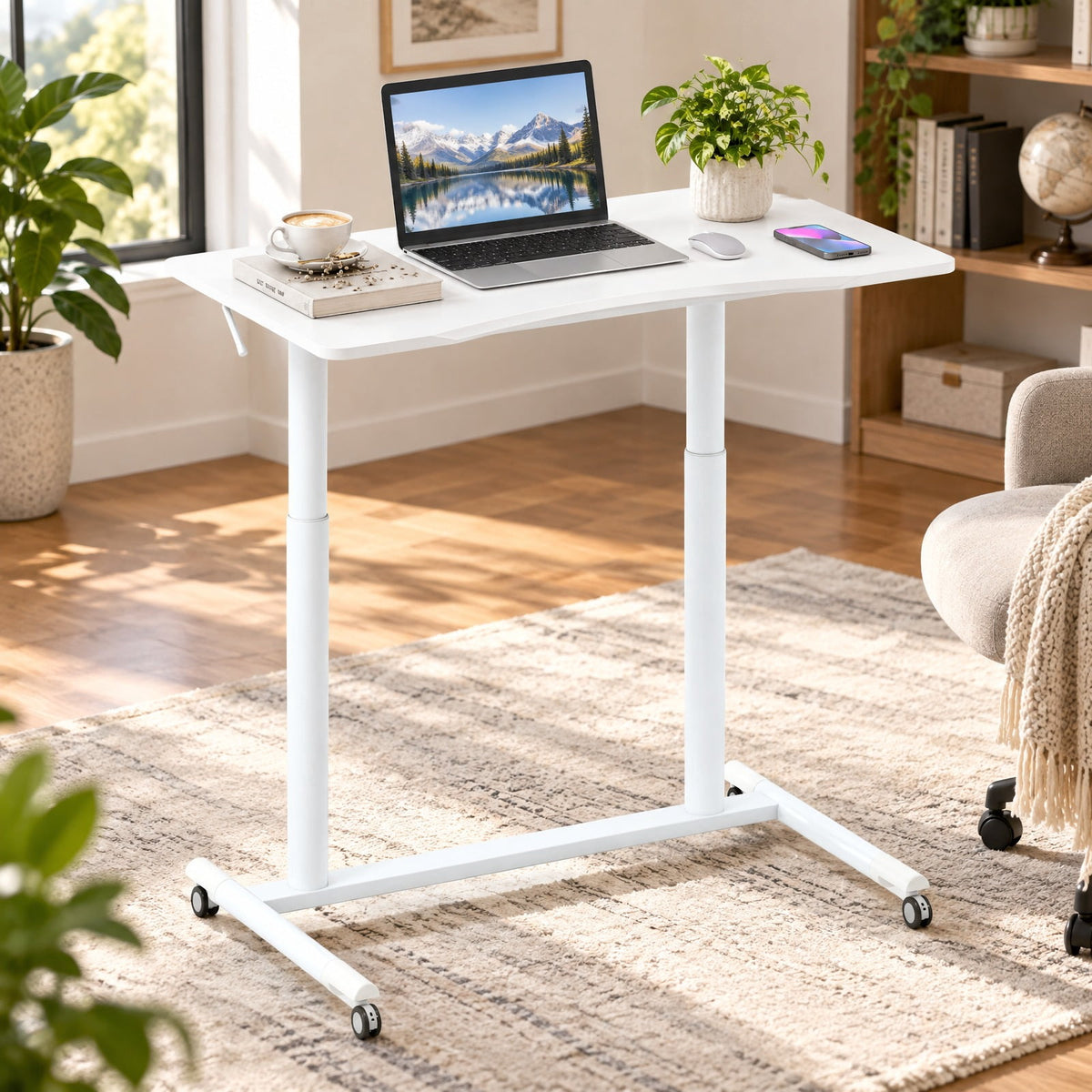 Airfind Height Adjustable Computer Desk Sit to Stand Rolling Notebook Table, MDF Frame, 37.5 x 21.5 x 27.5-42 Footprint, Balck