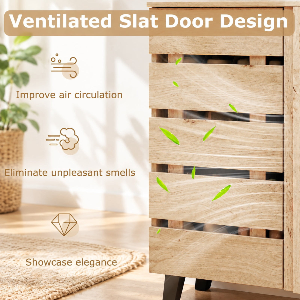 Airfind 4-Tier Shoe Cabinet 2-Door Storage Organizer with Louvered Door, 90 lbs Capacity, MDF Engineered Wood Frame, 31.5 x 13 x 34.5 Footprint