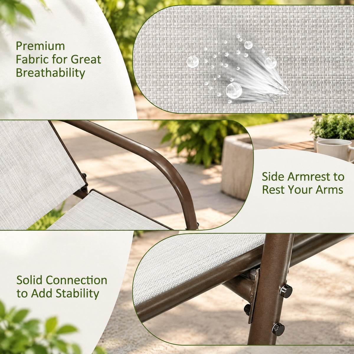 Airfind 2 Pcs Outdoor Patio Lounge Chair Chaise Fabric with Adjustable Reclining Armrest, Fabric Steel Horizontal Frame, Gray
