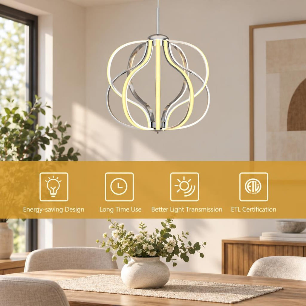 Airfind Modern Dimmable Warm LED Chandelier, Steel Aluminum PVC Frame, 20 Inch x 25 Inch - 73 Inch Footprint for Everyday Use, White