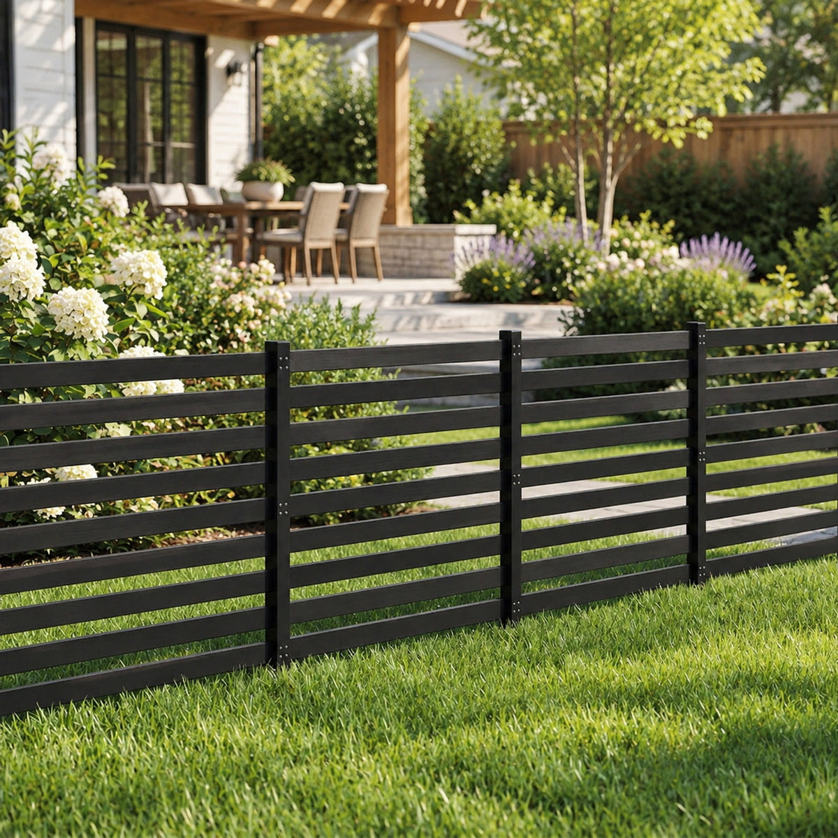 Airfind 4-Panel Wooden Outdoor Privacy Fence with Ground Stakes, Fir Wood Frame, Black, Product Dimensions of Each Screen 38.5 Inch