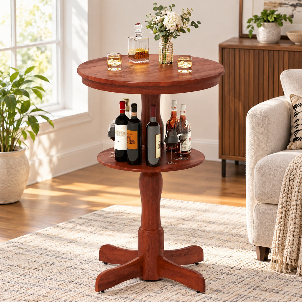 Airfind 2-Tier Round High Top Bar Table with Storage Shelf and Pedestal Base, 88 lbs Capacity, Rubber Wood MDF Frame, 29.5 Inch x 42 Inch Footprint