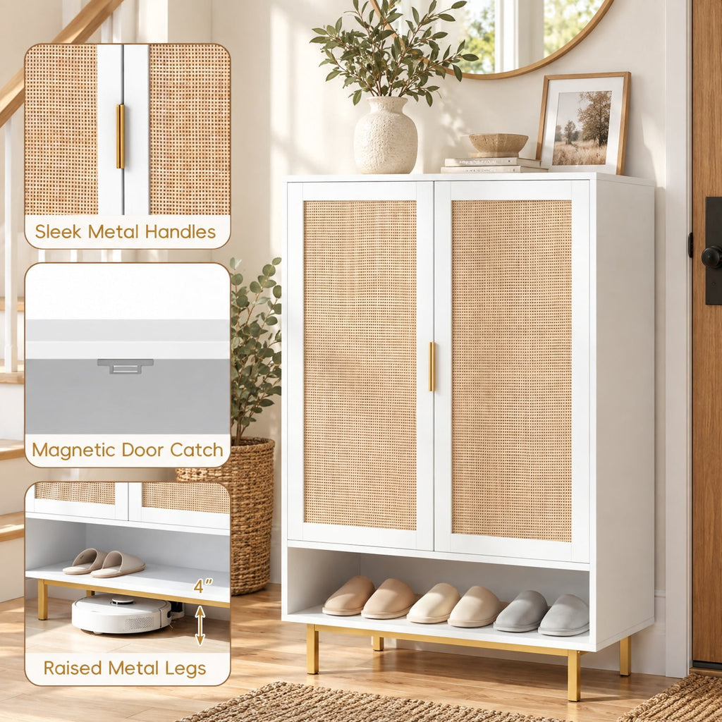 Airfind 43 Inch 6-Tier Tall Shoe Cabinet with Double Doors, 66 lbs Capacity, Engineered Wood Metal Frame, 30in x 14in x 43in Footprint, White