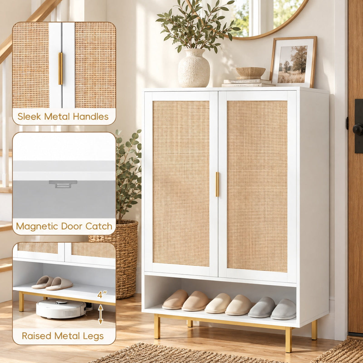 Airfind 43 Inch 6-Tier Tall Shoe Cabinet with Double Doors, 66 lbs Capacity, Engineered Wood Metal Frame, 30in x 14in x 43in Footprint, White