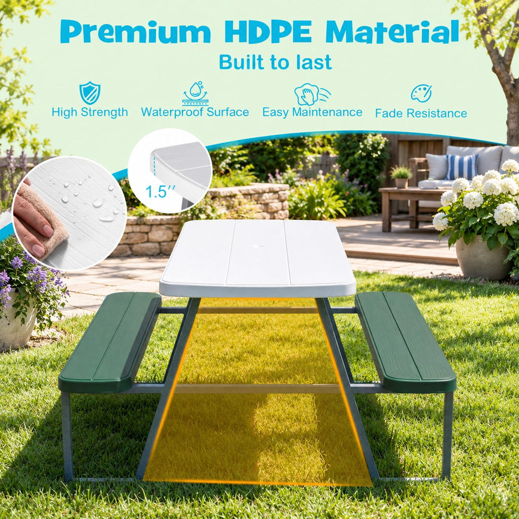 Airfind Kids Picnic Table with Benches Seats up to 4, 660 lbs Capacity, Metal Frame, for 3+ years old, 40 x 39.5 x 59 Tabletop Footprint, Green