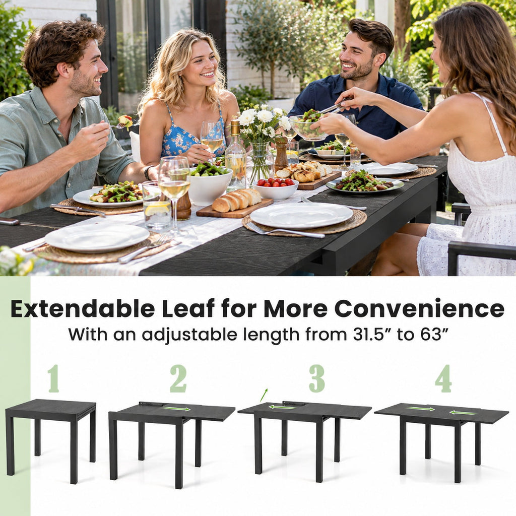 Airfind 31.5 inches-63 inches Adjustable Patio Expandable Dining Table for 4-6 Person, 31.5 x 31.5 x 29.5Overall Footprint, Gray
