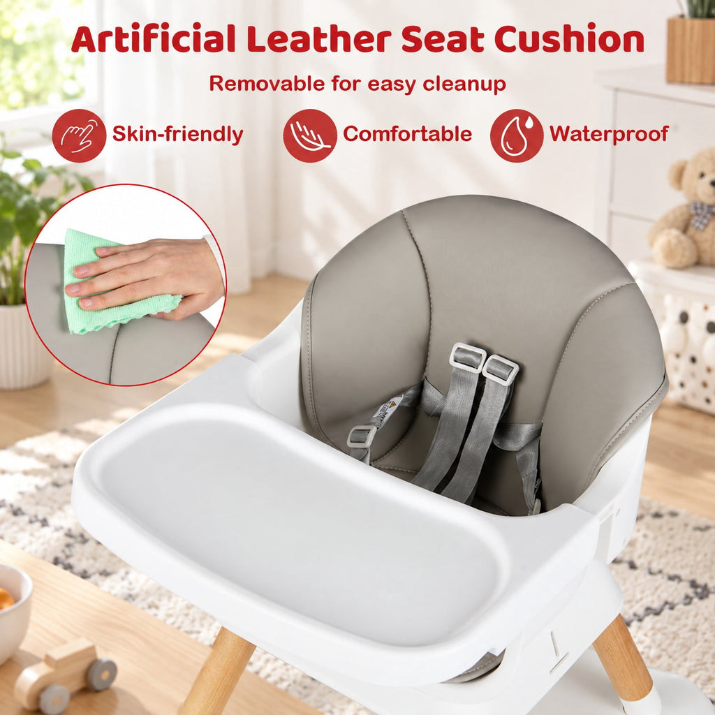 Airfind 9-in-1 Convertible High Chair with Solid Wood Legs for Babies and Toddlers, 33 lbs Capacity, PP Frame, for 6 months to 3 years old, White