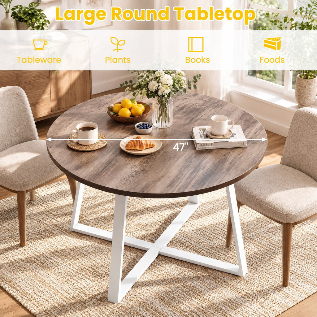Airfind 47 Inch Round Dining Table with Stable X-shaped Base and Round Thickened Tabletop, 220 Lbs Capacity, Engineered Wood Metal, Natural