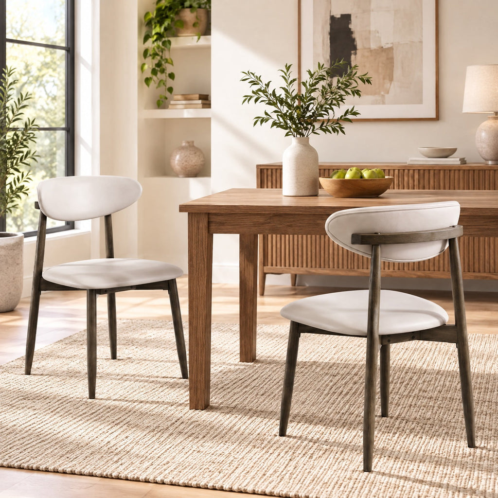 Airfind Set of 2 Wooden Modern Upholstered Dining Chairs with Curved Backrest, Chair 330 lbs Capacity, Rubber Wood Frame, Beige