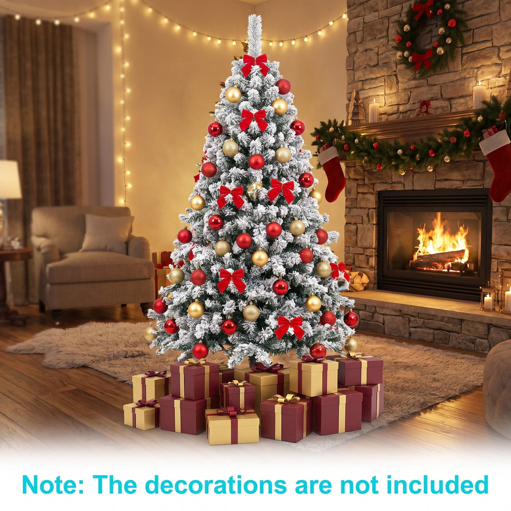 Airfind Artificial Snow-Flocked Christmas Tree with Branch Tips, PVC Metal Frame, 3 x 6 ft Tree Height 6 ft Tree Width 3 ft Footprint, Green