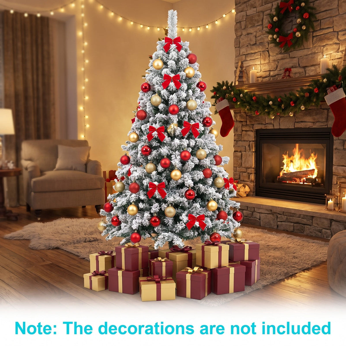 Airfind Artificial Snow-Flocked Christmas Tree with Branch Tips, PVC Metal Frame, 3 x 6 ft Tree Height 6 ft Tree Width 3 ft Footprint, Green