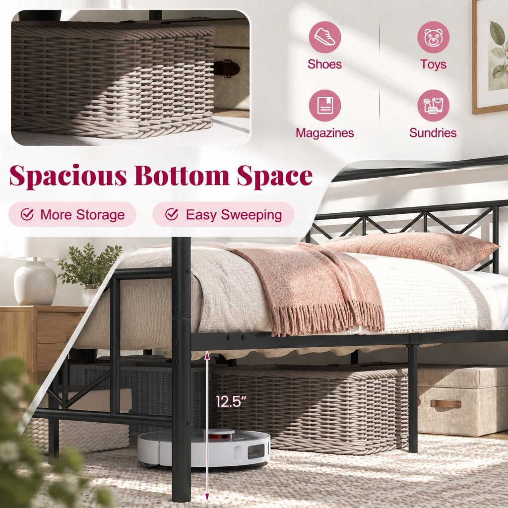 Airfind Platform Bed with High Headboard and Snap Lock Metal Slats, 1100 lbs Capacity, Metal Frame, 78 x 55 x 41 Footprint