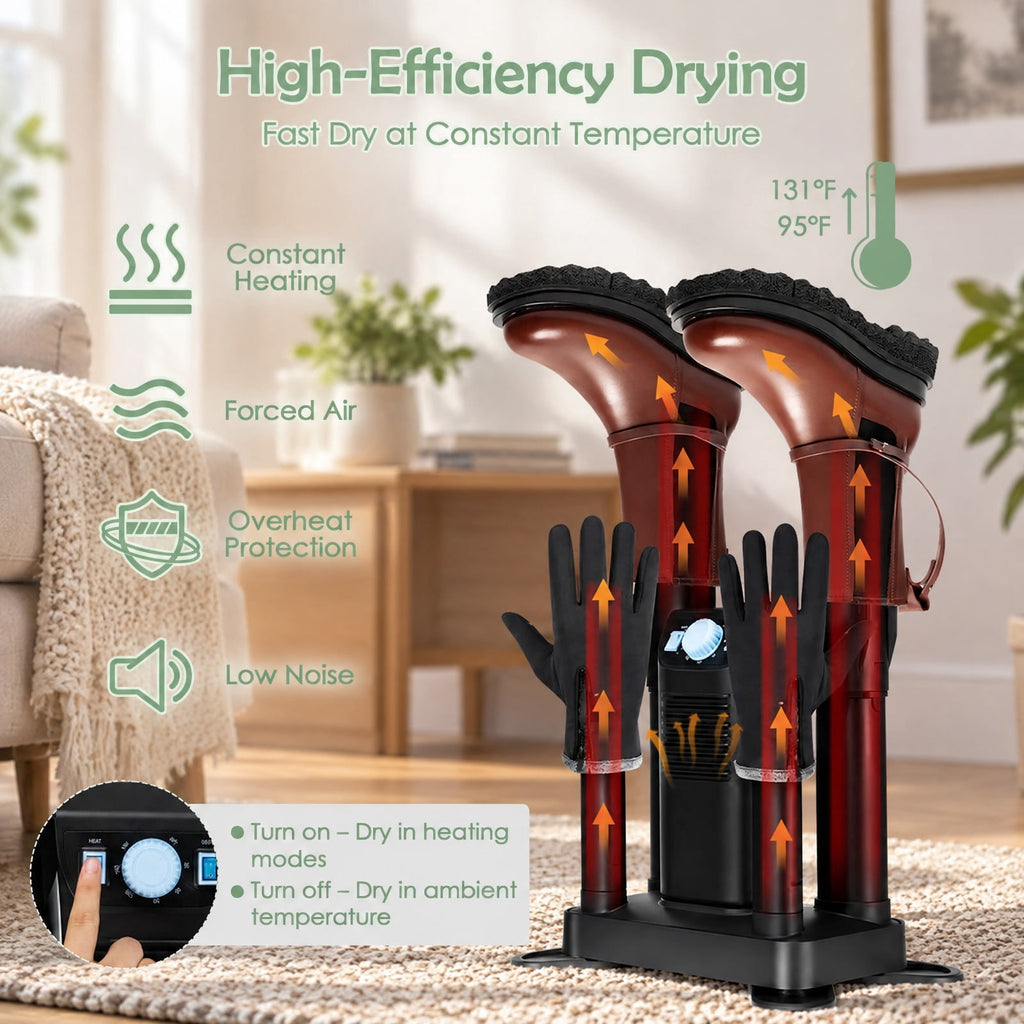 Airfind Electric Shoe Boot Dryer 4 Shoes with 180 Mins Timer Ozone Disinfection, PP fiberglass ABS Frame, Black