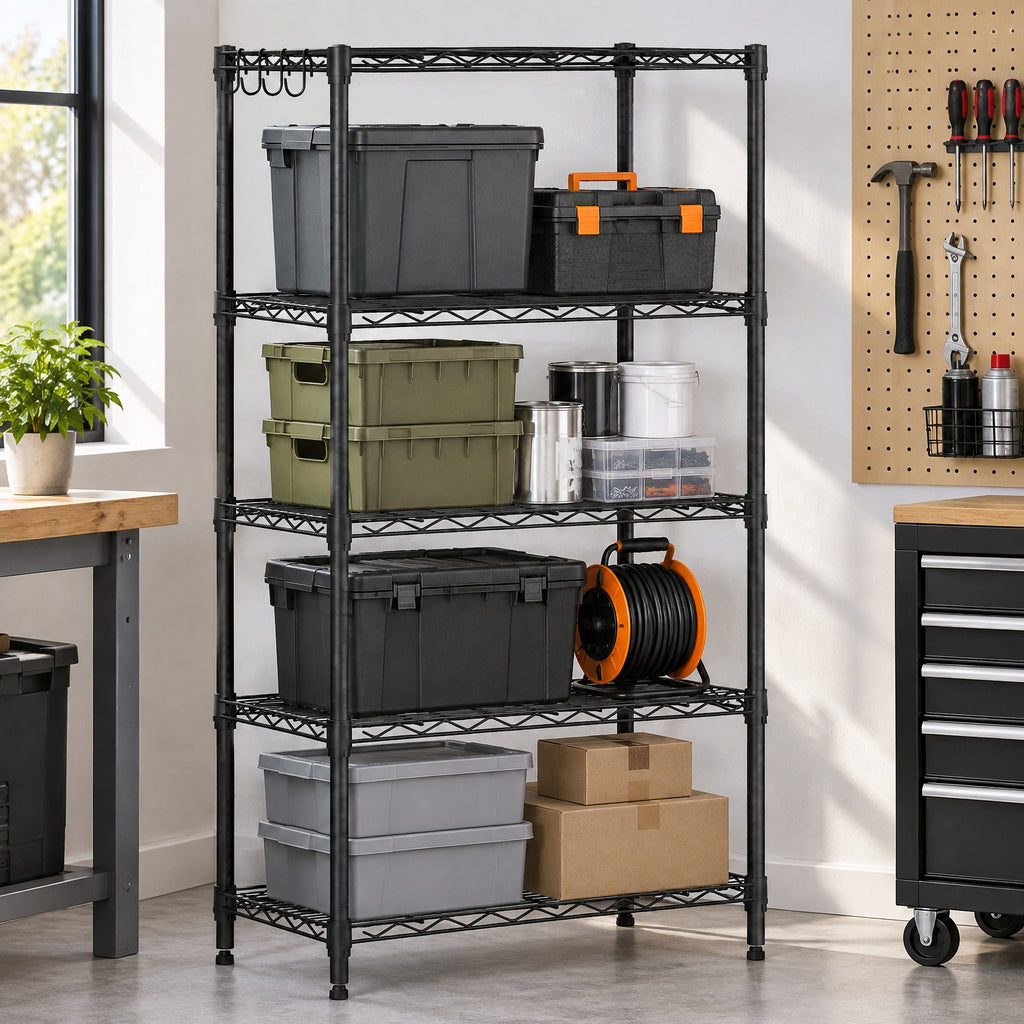 Airfind 4-Tier Metal Storage Shelving Unit with V-Shaped Wire Rack and 600 LBS Capacity, 600 lbs Capacity, Metal Frame, Black