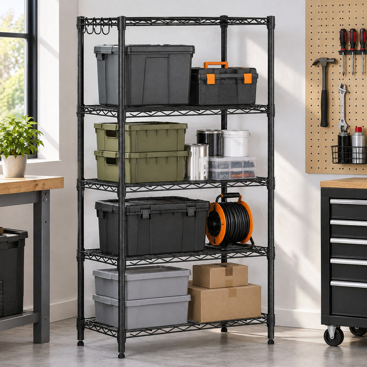 Airfind 4-Tier Metal Storage Shelving Unit with V-Shaped Wire Rack and 600 LBS Capacity, 600 lbs Capacity, Metal Frame, Black