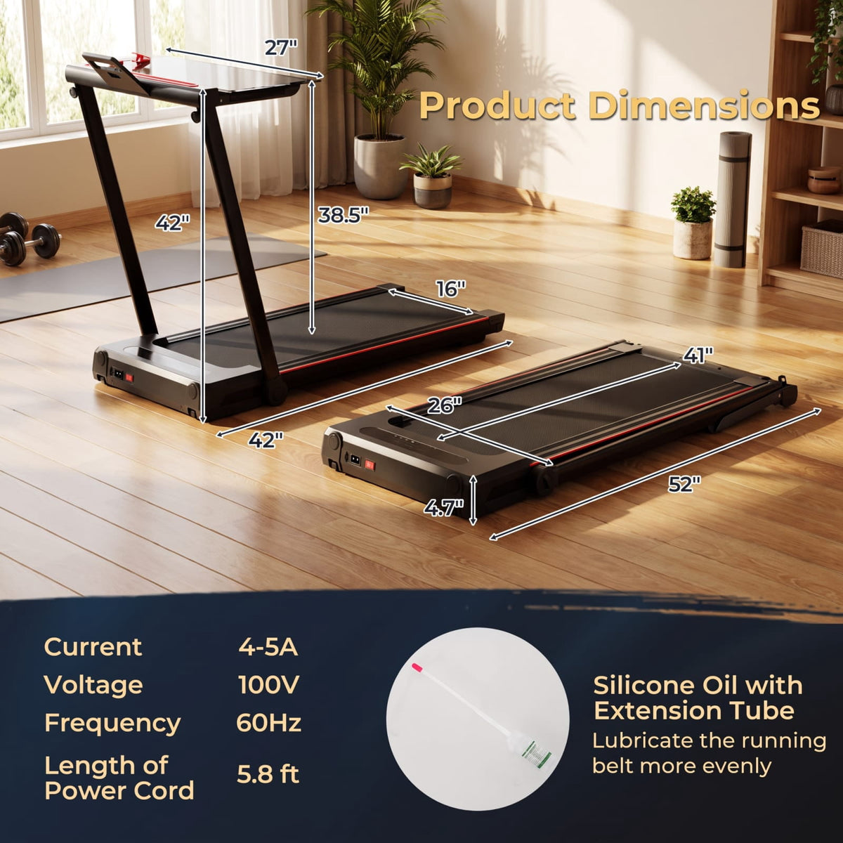Airfind 3 in 1 Folding Treadmill with Removable Desk and LCD Display for Home Office Under Desk Walking and Jogging, Black