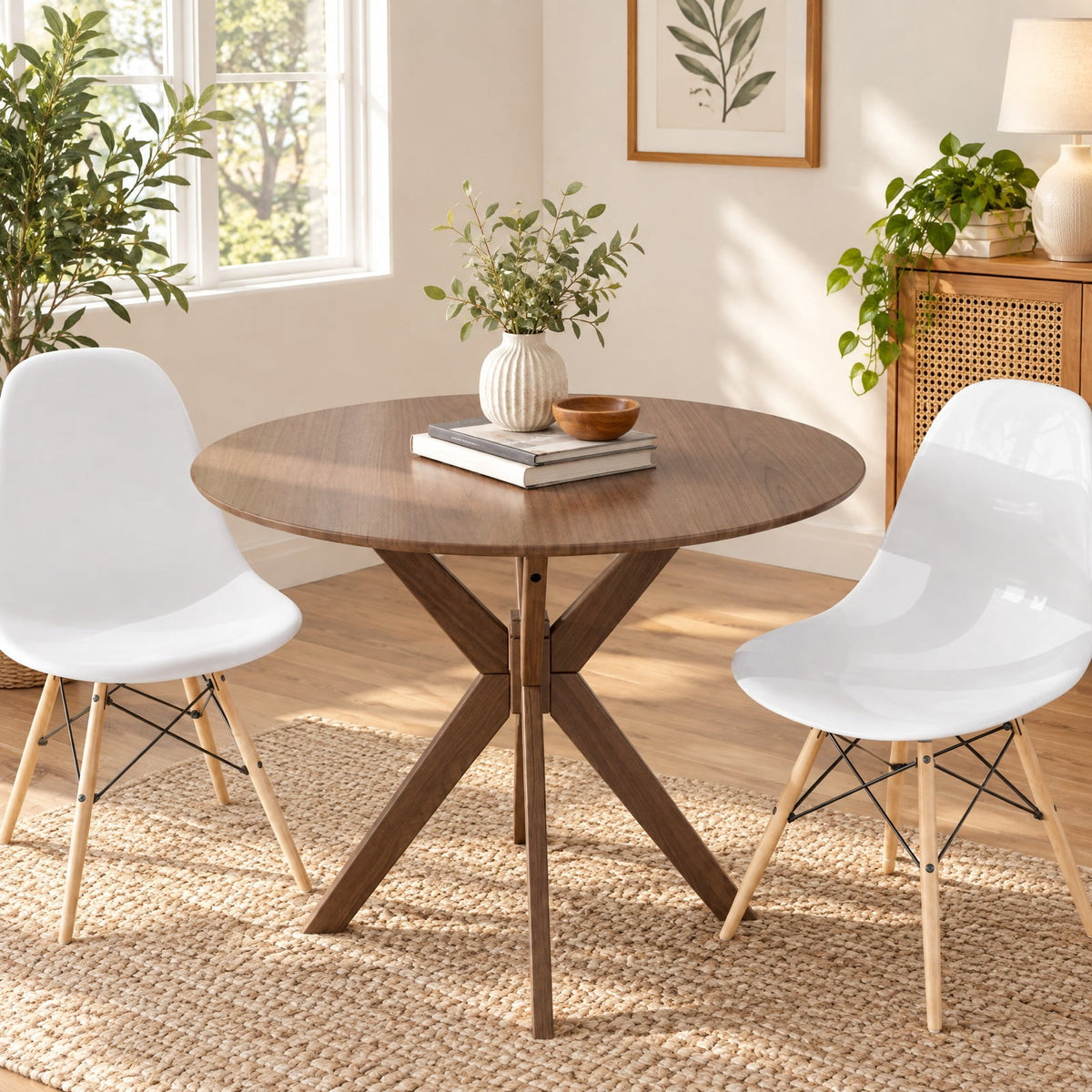 Airfind 36 Inch Round Wood Dining Table with Intersecting Pedestal Base, Rubber wood MDF Frame, Wood