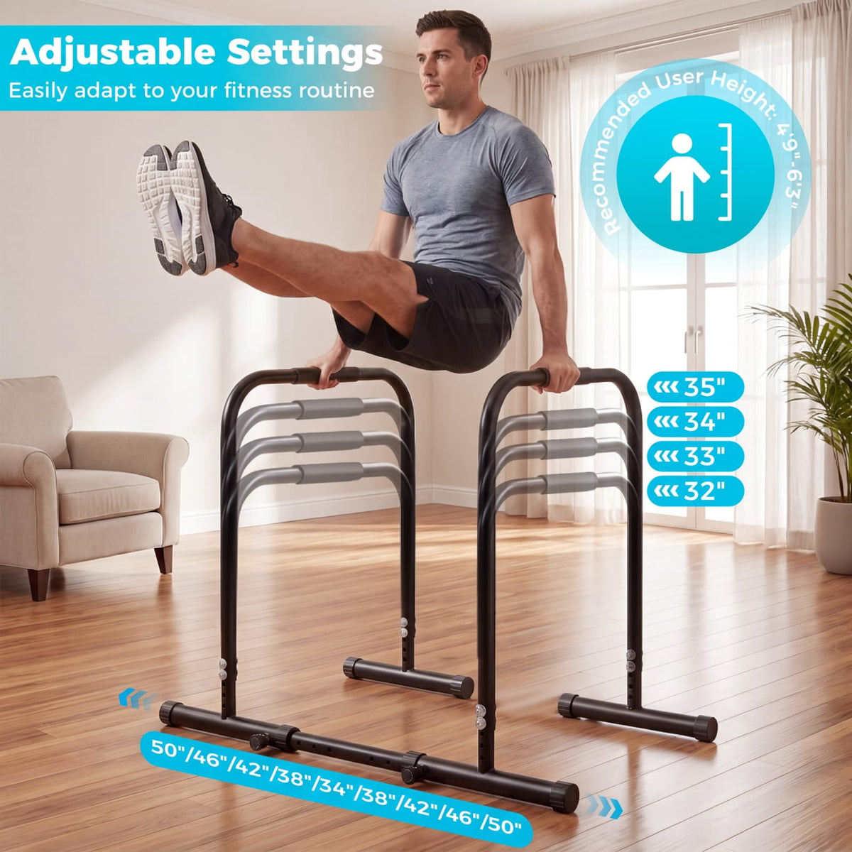 Airfind Adjustable Dip Bar Station with 4 Height and 5 Width Settings and Foam Padded Handles for Calisthenics and Strength Training, Black