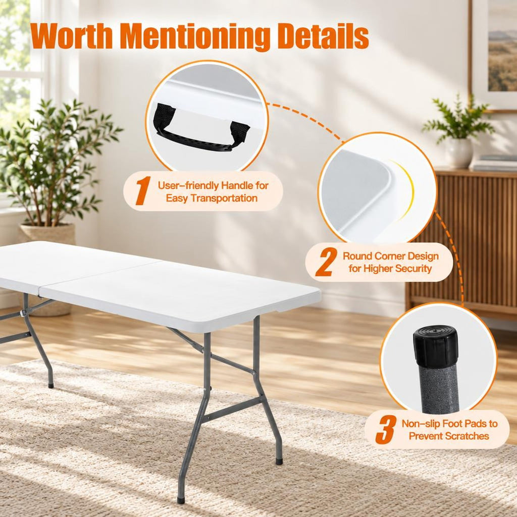 Airfind Portable Folding Camping Table with Carrying Handle for Picnic, 330 lbs Capacity, HDPE Steel Expanded Frame, 71 x 29 x 29 Footprint