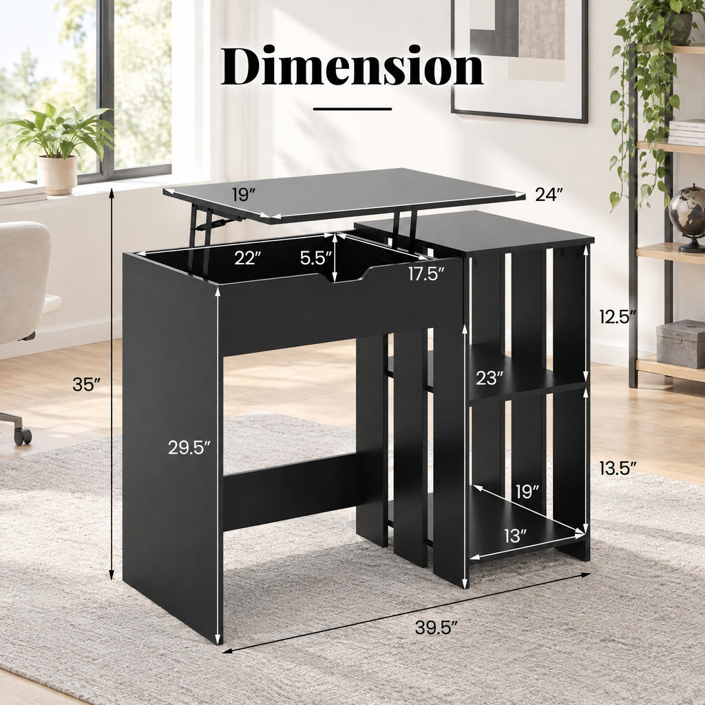 Airfind Space Saving Computer Desk with Hidden Compartment and Open Storage Shelves, 210 lbs Capacity, Engineered Wood Frame, Black