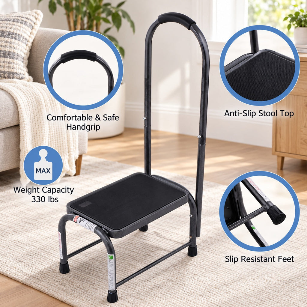 AIRFIND Step Stool with Handle, 330 lb Capacity Iron Frame with Non-Slip Platform and Rubber Feet, 11 in Step Height for Household Tasks