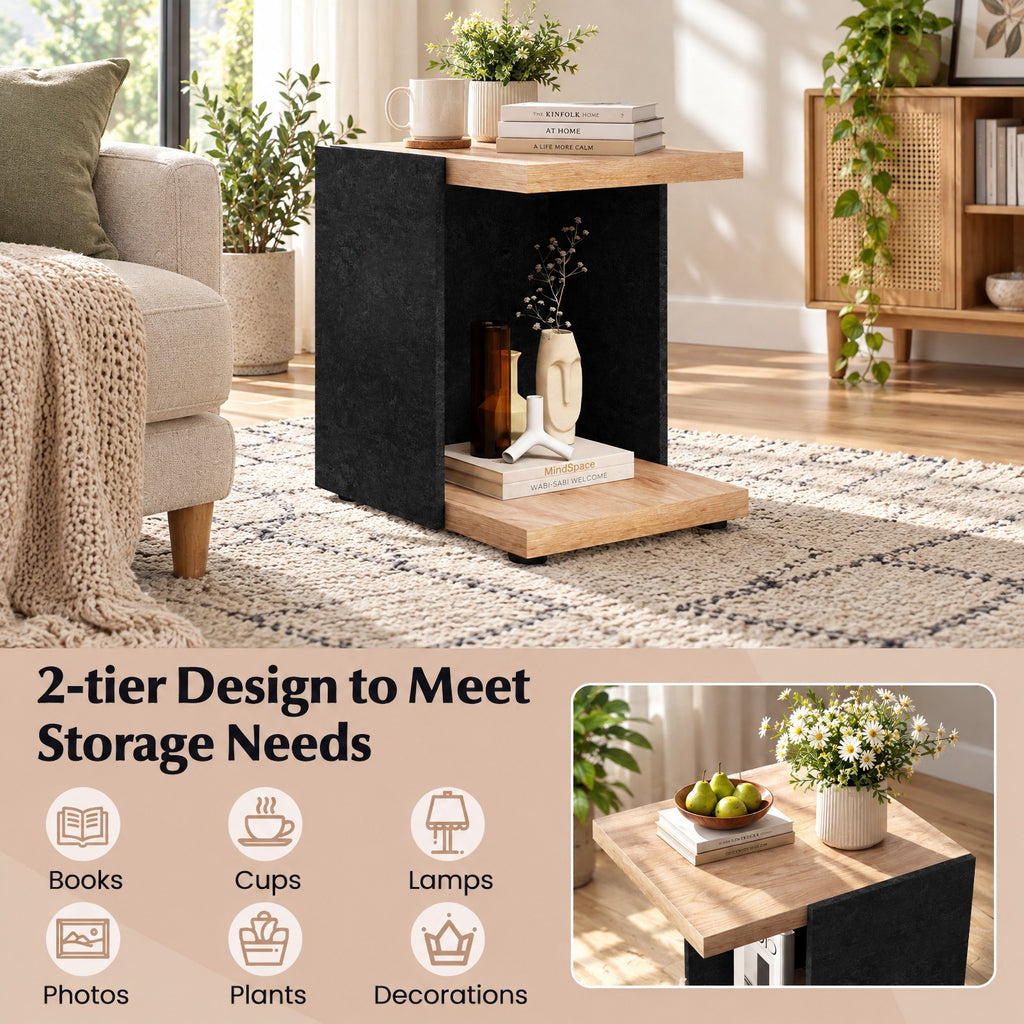 Airfind Side Table, End Table 2-Tier Sofa, with Open Storage Shelf, 55 lbs Capacity, Engineered Wood MDF Frame with Functional Design, Oak