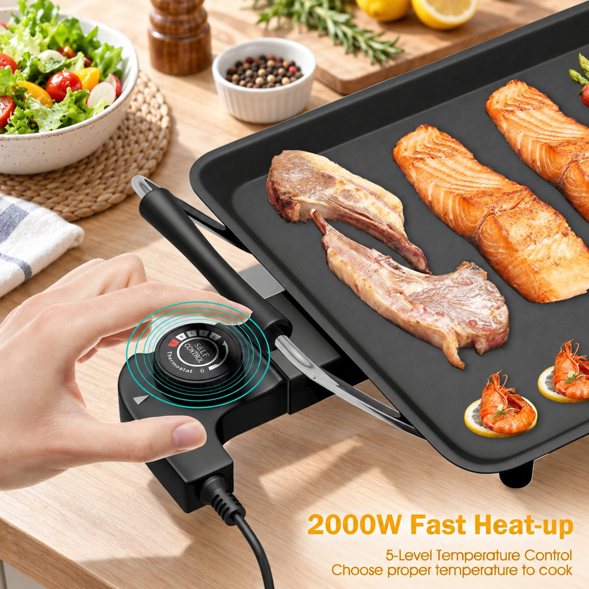 Airfind 35 Inch Costway Electric Griddle Teppanyaki Grill with Adjustable Temperature, Aluminum Voltage and Frame, Black