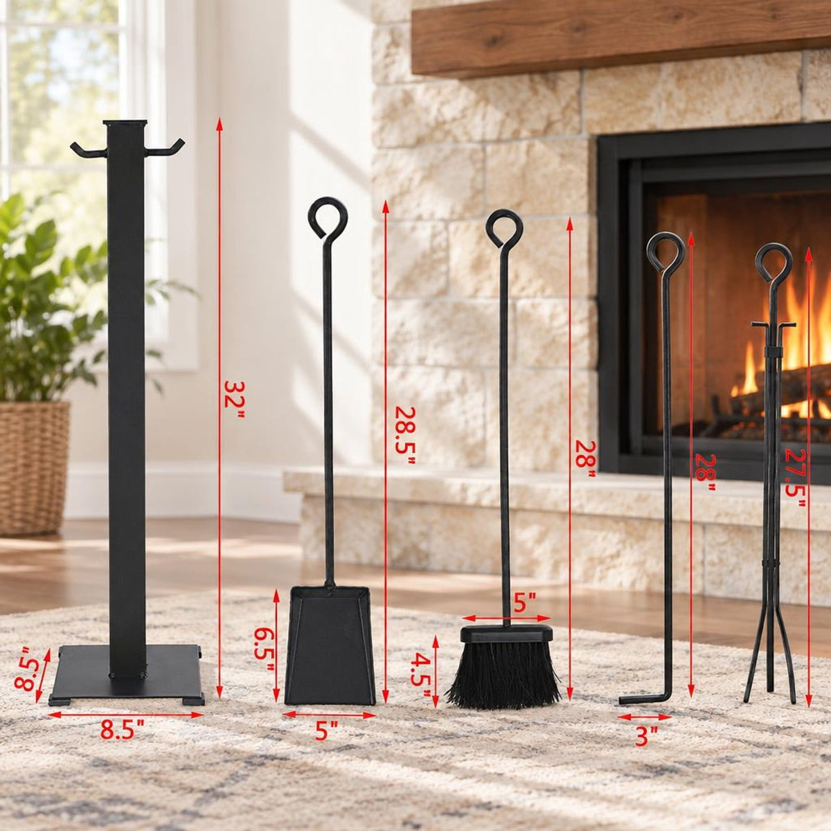 Airfind 5 Pieces Fireplace Iron Fire Place Tool Set, The, Made From Durable Solid Steel for Everyday Use with Practical Configuration, Unspecified
