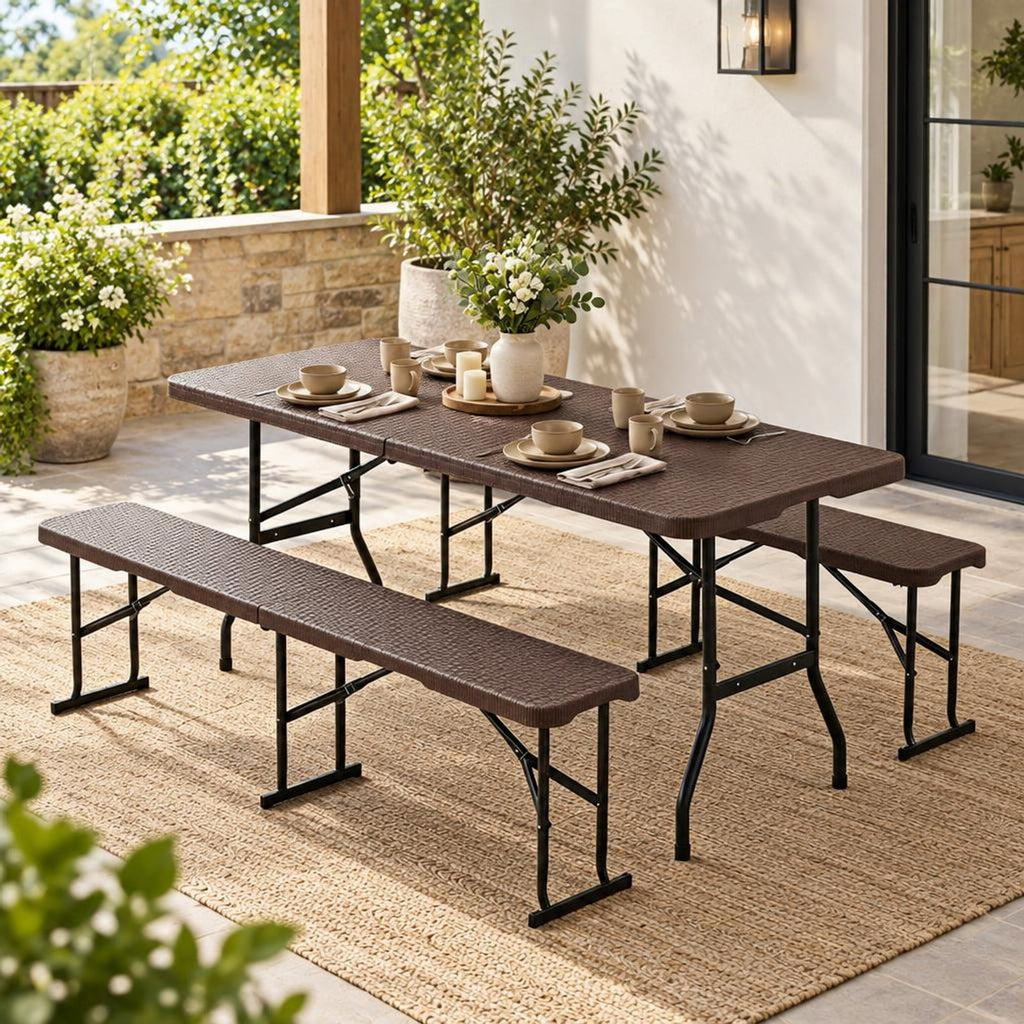Airfind 6 Feet Plastic Folding Bench Picnic Camping Dining Seat with Carrying Handle, 660 lbs Capacity, Metal HDPE Frame, 72 x 11 x 17 Footprint