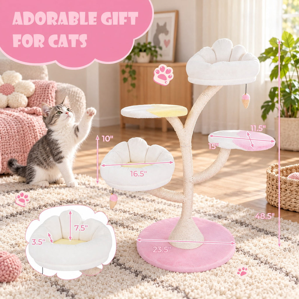 Airfind Multi-Layer Cat Tree Cat Tower with 2 Cat Perches 2 Platforms, Capacity of Each Layer 35 Lbsnet Weight for Convenient Everyday Use, Pink