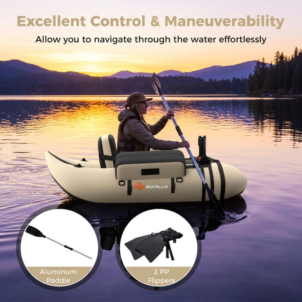 Airfind Inflatable Float Tube for Fly Fishing with Storage Pockets, Beige