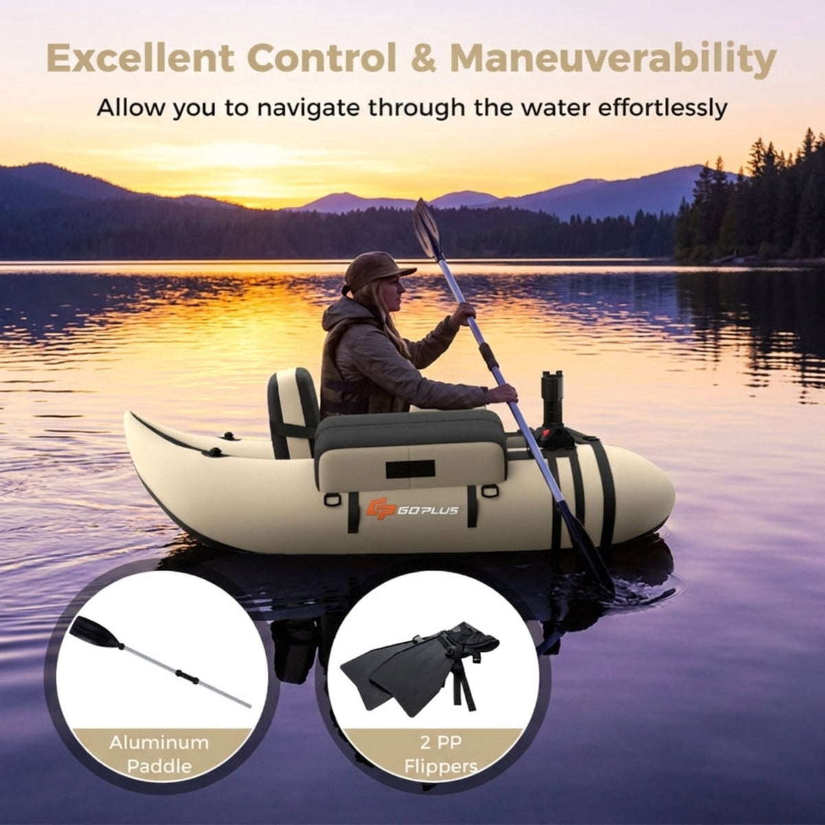 Airfind Inflatable Float Tube for Fly Fishing with Storage Pockets, Beige