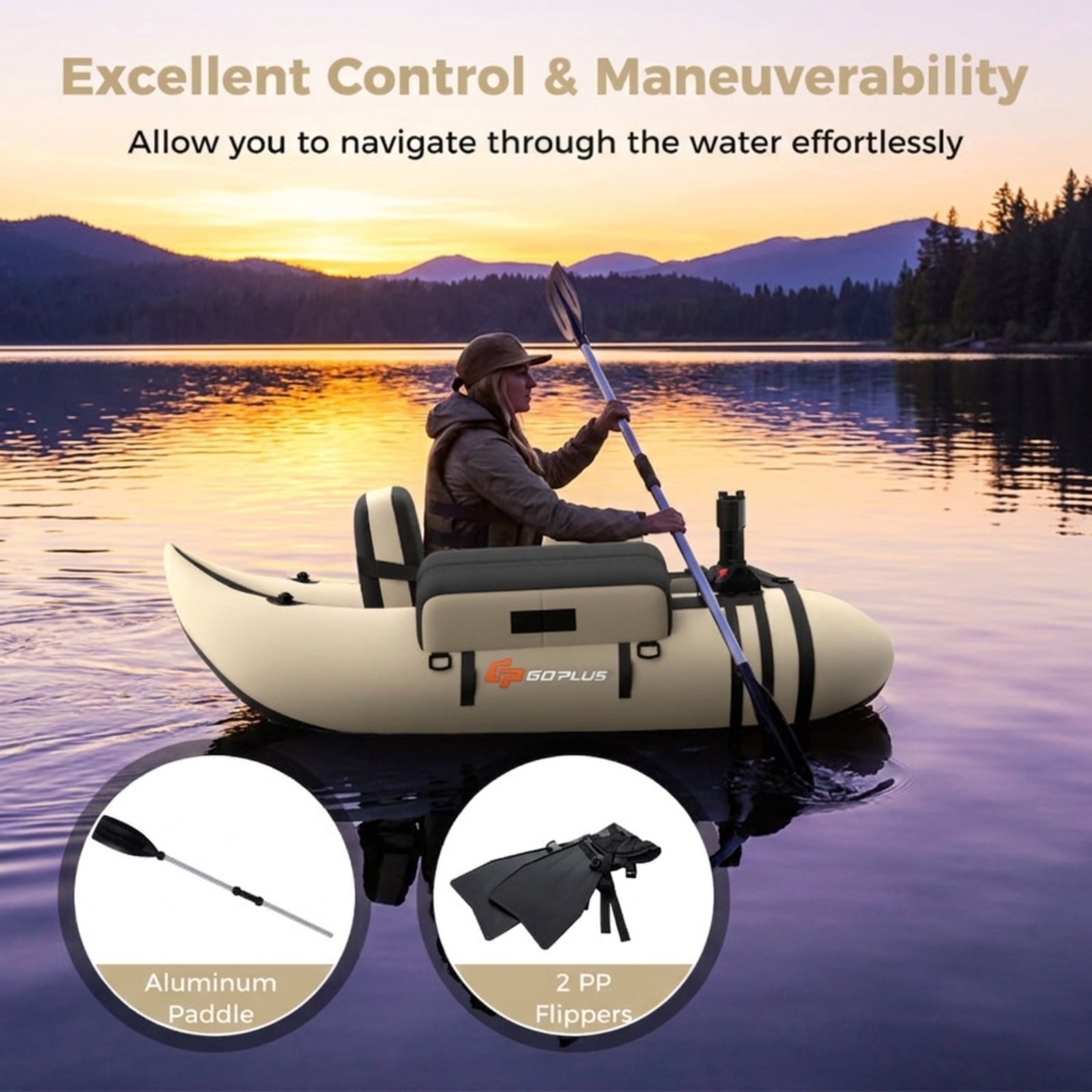 Airfind Inflatable Float Tube for Fly Fishing with Storage Pockets, Beige