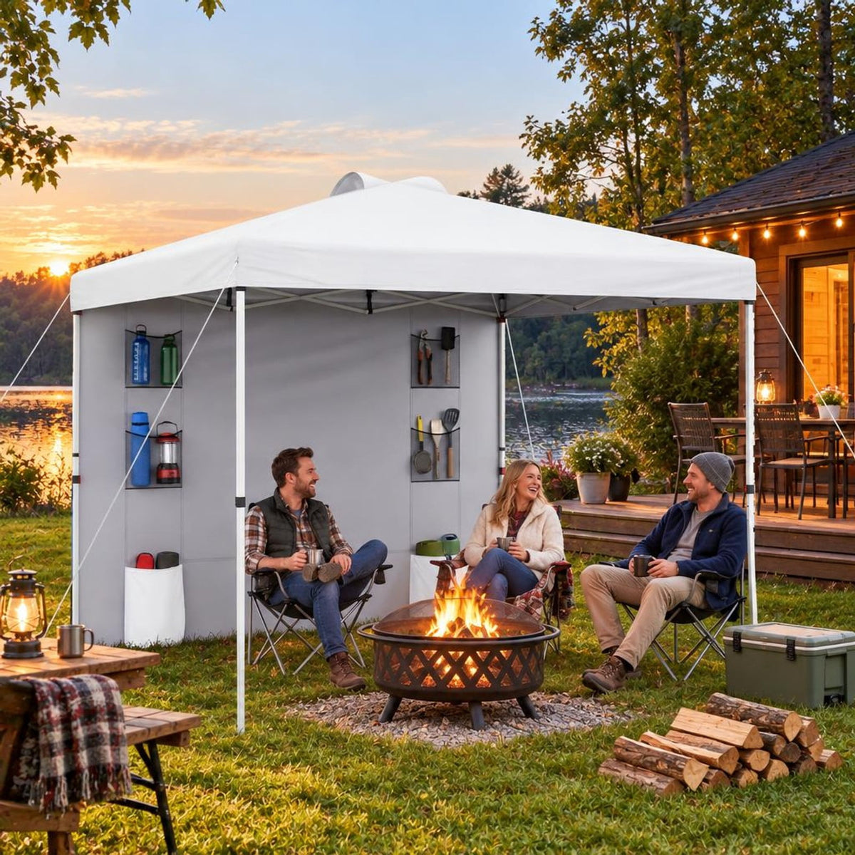 Airfind 10 x 10 FT Pop up Canopy Tent with Sidewall 6 Pockets Instant Setup Commercial Gazebo, 150D Oxford Fabric Metal Frame, White