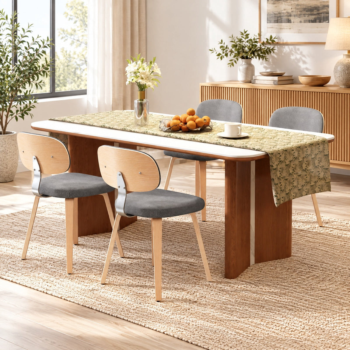 Airfind Chenille Fabric Upholstered Wooden Kitchen Chairs Set of 4, Chenille Sponge Bentwood Metal Frame, 330 lbs Capacity, Gray