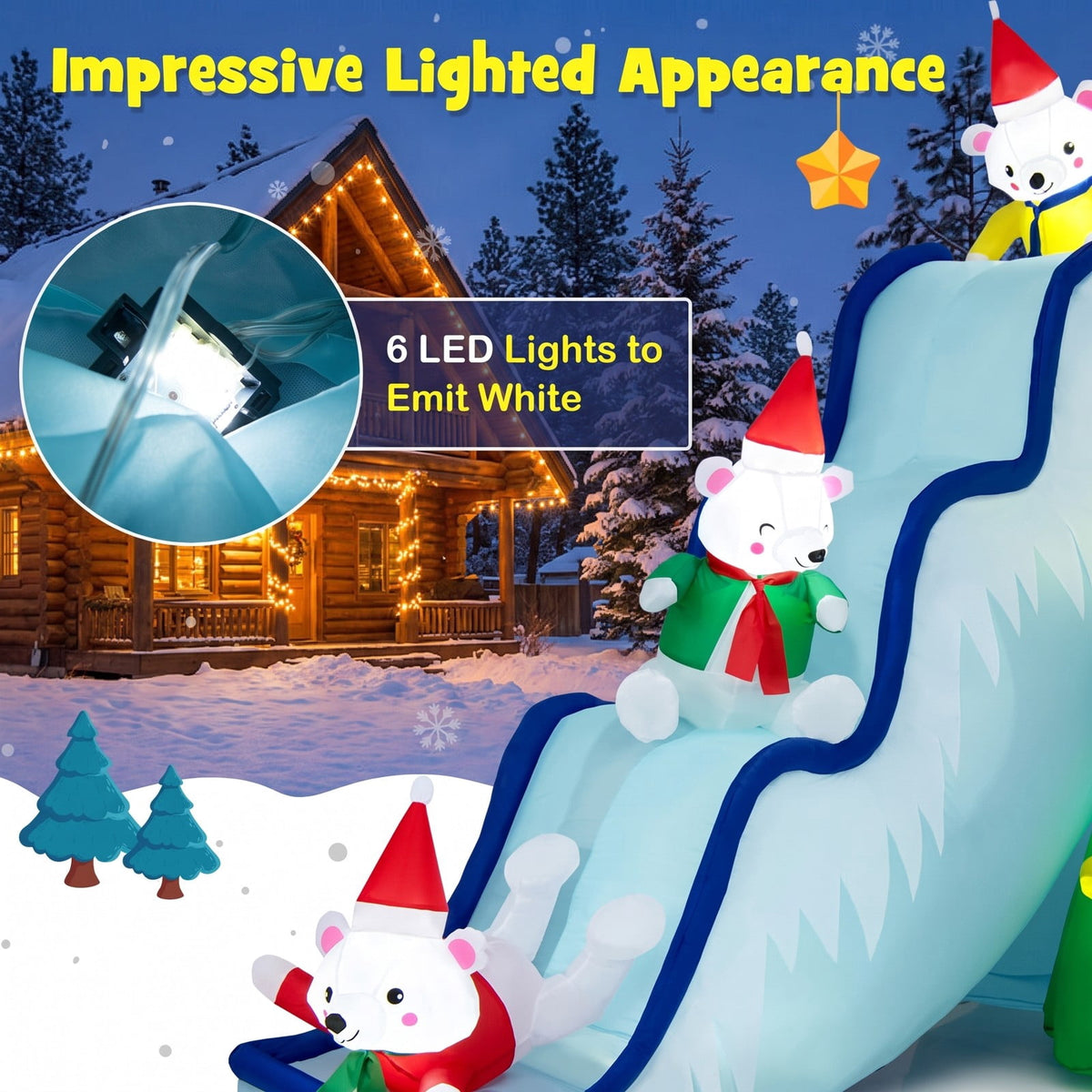 Airfind 9 Feet Inflatable Polar Bear Slide Scene Decoration with LED Lights, 190T polyester fabric Frame