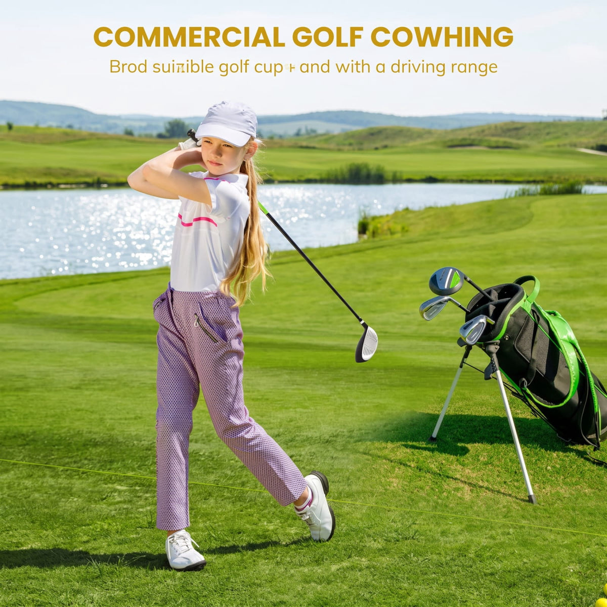 Airfind Junior Complete Golf Club Set with Stand Bag and Rain Hood and Padded Dual Shoulder Straps for Kids Ages 11 to 13, Green
