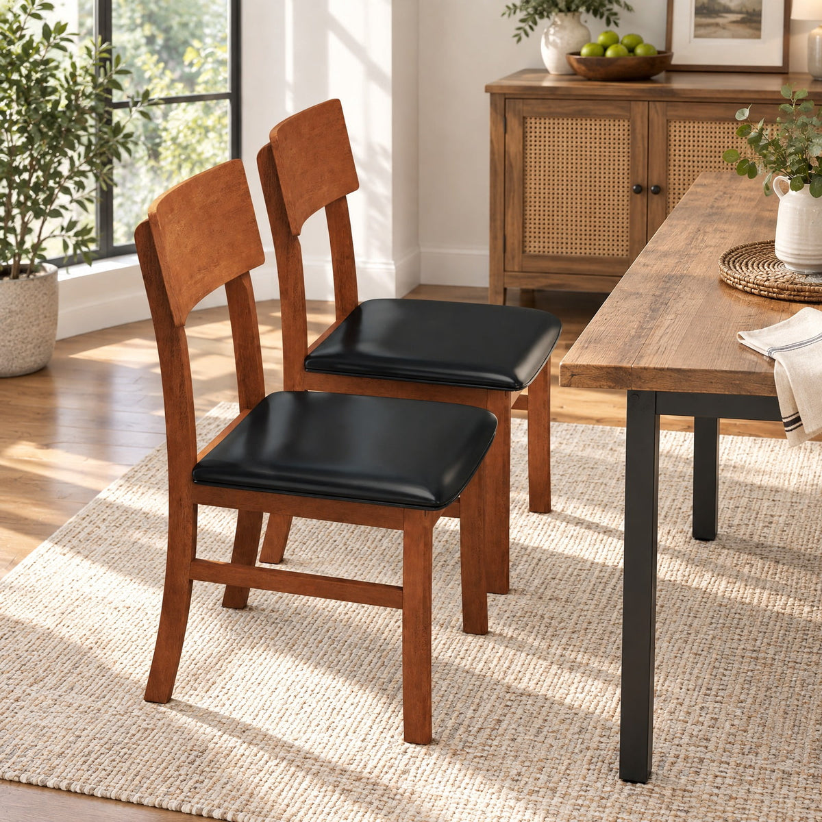 Airfind Dining Chairs Set of 2 with Rubber Wood Legs and Faux Leather Upholstered Seat, 330 lbs Capacity, Rubber Wood Frame, Black