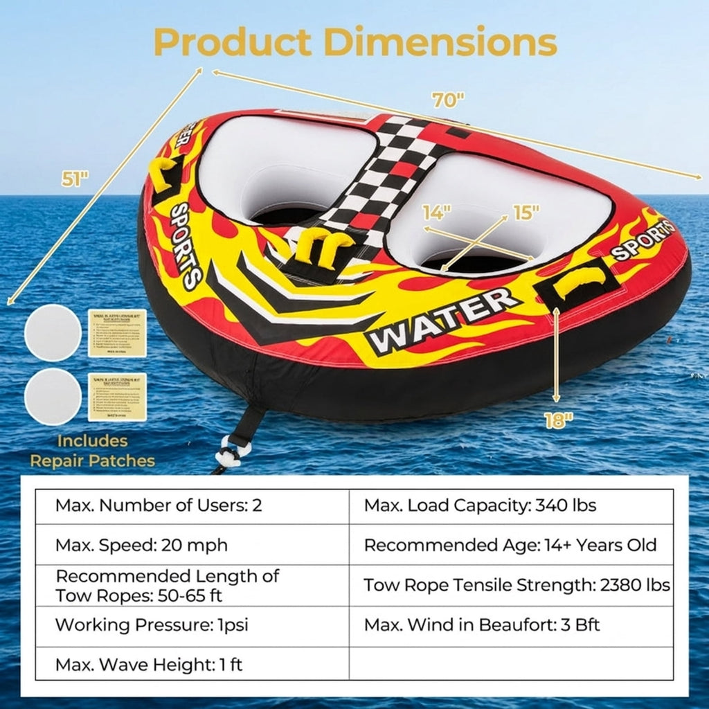 Airfind Heavy-Duty Inflatable Towable Tube for Boat Excursions, Yellow