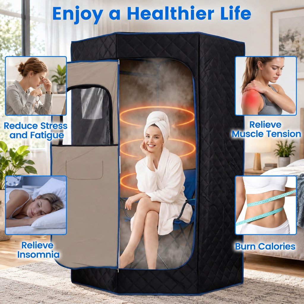 AIRFIND Portable Steam Sauna with 3 L Steamer, 9 Heat Levels, 15-99 Minute Timer, Remote Control, Folding Chair and Floor Mat, Black