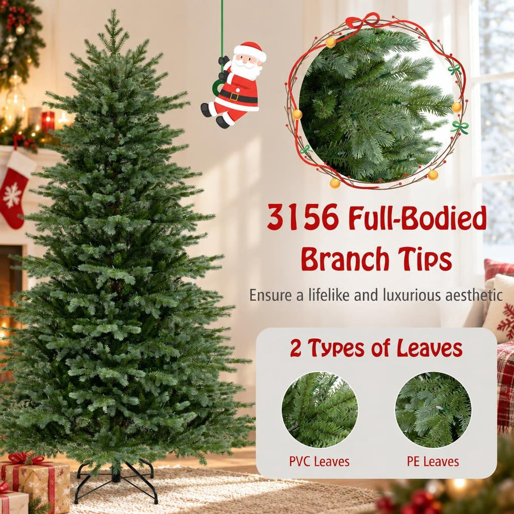 Airfind 7 Feet Artificial Christmas Tree with 3156 Lush PVC Branch Tips and 400 Warm White LED Lights, PVC PE Metal Frame, Green