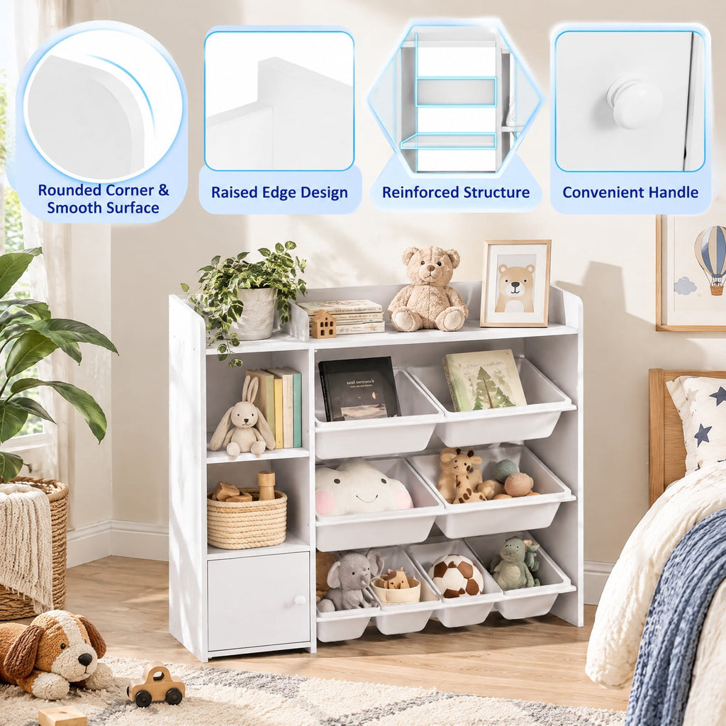 Airfind 4-Tier Kids Toy Storage Organizer Bookshelf and Toy Storage Rack with Door, 22 lbs Capacity, PP Metal MDF Frame, White