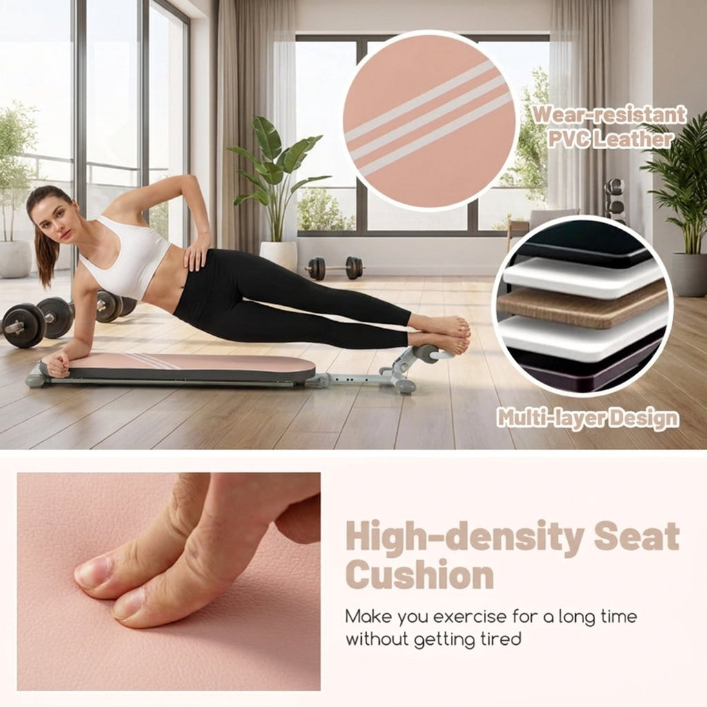 Airfind Adjustable FID Weight Bench with Preacher Curl Pad and Leg Hold Down for Incline Decline Foldable Home Gym Workout Bench, Pink