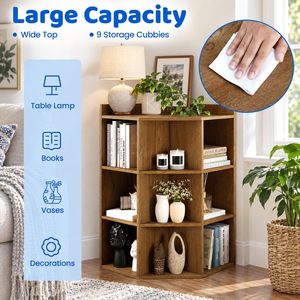 Airfind 3-Tier Corner Cabinet with Charging Station for Bedroom, Engineered Wood Frame, 20 x 20 x 34 inch Footprint, Natural