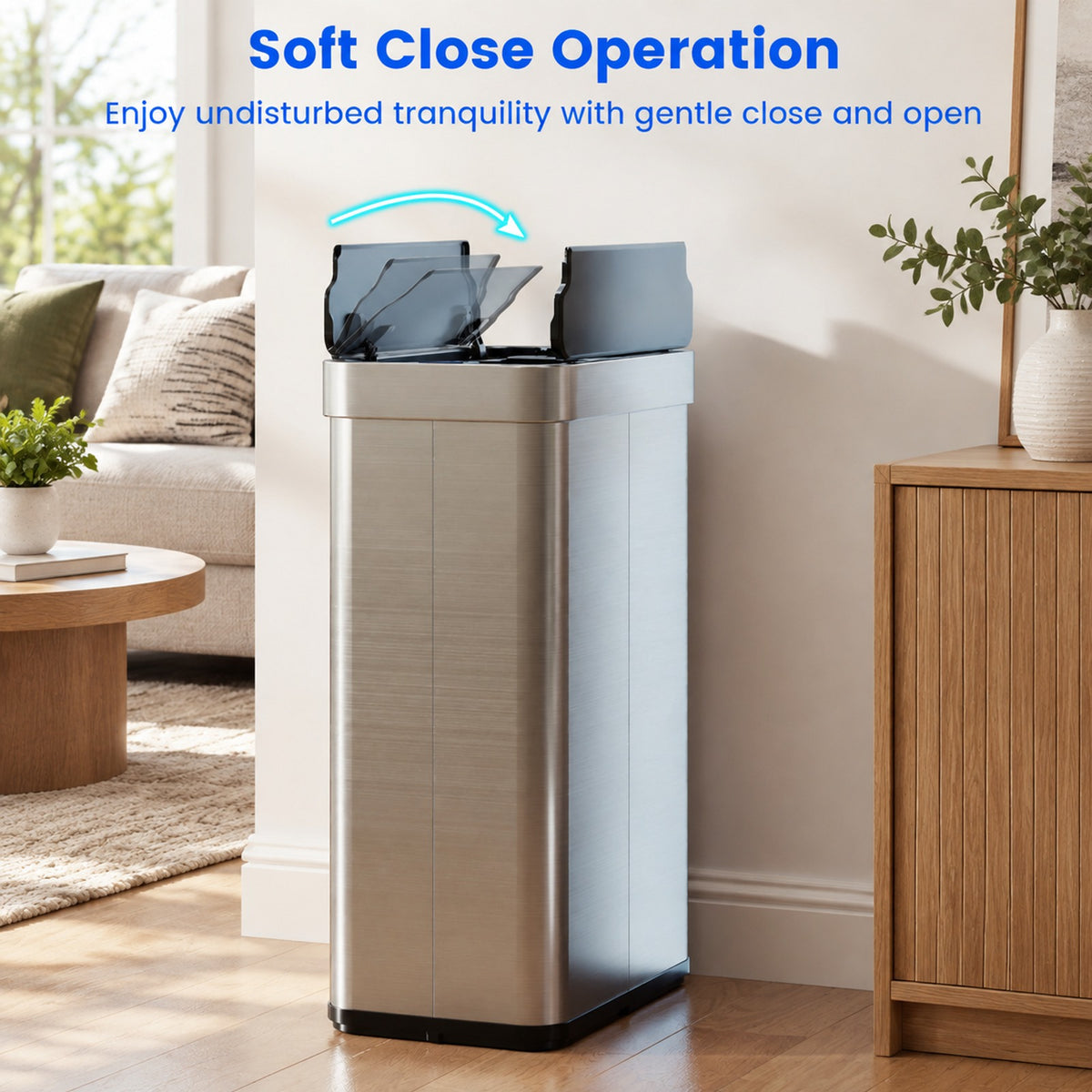 Airfind 16 Gallon Trash Can with Wing Lids for Bedroom Bathroom Kitchen, Stainless Steel ABS Frame, Silver