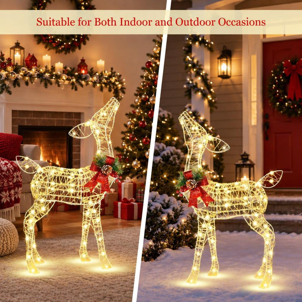 Airfind 34.5 Inch Lighted Christmas Reindeer Decoration with 50 Warm White LED Lights, White, Dimension 20.5 Inch x 8 Inch x 34.5 Inch (L x W x H)